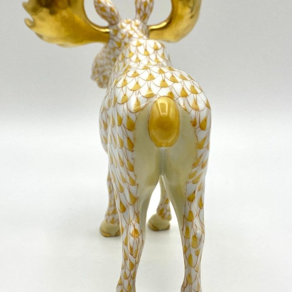 Herend Hungary Yellow golden fishnet porcelain Moose figurine 6" - Picture 3 of 8